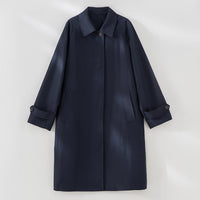 Damen Langer minimalistischer Trenchcoat mit verdeckter Knopfleiste und verstellbaren Manschetten Nord Taschen - Navyblau