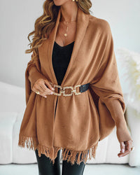 Damen Poncho mit Fransen - Kamel