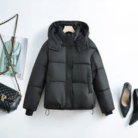 Damen kurze Steppjacke mit herausnehmbarem Kragenpolster - Schwarz