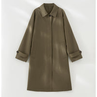 Damen Langer minimalistischer Trenchcoat mit verdeckter Knopfleiste und verstellbaren Manschetten Nord Taschen - Khakigrün
