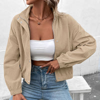 Damen Cropped Langarmjacke mit Taschen - Aprikose
