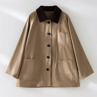 Damen Oversized Baumwoll-Utility-Jacke mit Kontrastkragen und aufgesetzten Taschen Nord Taschen - Kamel