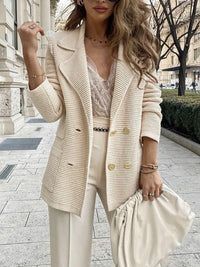 Damen Strickblazer mit doppelter Knopfleiste und Reverskragen - Aprikosenfarbe