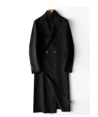 Herren Doppelreihiger Wollmantel mit Kaschmiranteil und schmaler Silhouette Nord Taschen - Schwarz