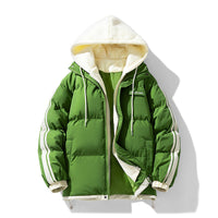 Herren wattierter Parka mit innenliegendem Hoodie und Zwei-Wege-Reißverschluss - Olivgrün