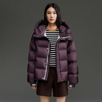 Damen Kurze Stepp-Daunenjacke mit Kapuze Nord Taschen - Dunkelrot