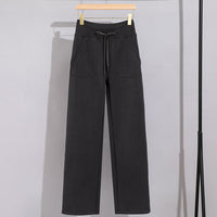 Damen Breite Baumwoll-Frottee-Loungehose mit hohem Bund und Tunnelzug Nord Taschen - Dunkelgraue Hose