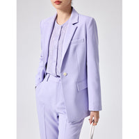 Damen Figurbetonter Midilanger Business-Blazer mit Reverskragen und formgebenden Abnähern Nord Taschen - Violettes Set