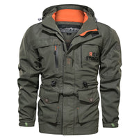 Herren wasserdichter und winddichter Outdoorparka mit abnehmbarer Kapuze - Militärgrün 086