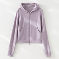Damen Cropped Kapuzenjacke mit Reißverschluss und konturierten Eingrifftaschen Nord Taschen - Violettes Oberteil