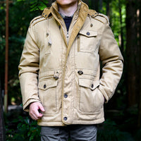 Herren Parka mit Kapuze, Kordelzug, Knöpfen und Taschen - Khaki