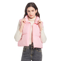 Damen ultraleichte Kurz-Steppweste mit hohem Stehkragen und Kordelzug - Rosa