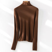 Damen Slim-Fit Feinstrick-Rollkragenpullover mit Stretch Nord Taschen - Kastanienbraun