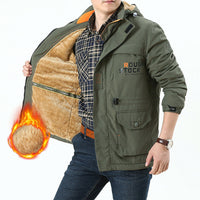 Herren Langarmjacke mit Kapuze, Knöpfen und Taschen - Olivgrün