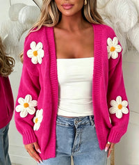 Laura | Damen Oversized Langarm-Cardigan - Magenta
