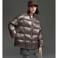 Damen Kurze gestepptte Daunenjacke mit glänzender Shell und Boxy-Silhouette Nord Taschen - Kaltbraun