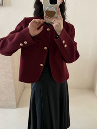 Damen Kurzblazer mit rundem Ausschnitt, Strukturstoff und goldenen Knöpfen Nord Taschen - Angora-Rot (High-End-Serie)