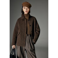 Damen Stilvolle Wolljacke Nord Taschen - Mokka