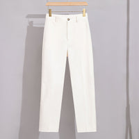 Damen Hochtaillierte gerade geschnittene Chino-Hose mit Bügelfalte Nord Taschen - Weiß