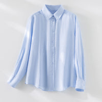 Damen Locker fallende Leinenmix-Bluse mit Hemdkragen und Manschetten Nord Taschen - Blau