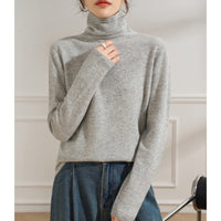 Damen Leichter Kaschmir-Mix Rollkragenpullover mit feinem Soft-Finish und schmaler Silhouette Nord Taschen - Muschelgrau