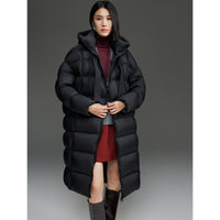 Damen Oversized Stepp-Daunenmantel mit Kapuze und verlängerter Silhouette Nord Taschen - Schwarz