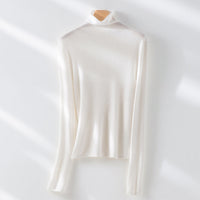 Damen Slim-Fit Feinstrick-Rollkragenpullover mit Stretch Nord Taschen - Perlenweiß