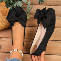 Damen Ballerinas mit XL-Schleifen-Applikation und glänzender Oberflächenstruktur - Schwarz