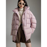 Damen Steppige wärmende Daunenjacke mit Kapuze und weiter Silhouette Nord Taschen - Rosa