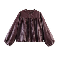 Damen Kurzjacke mit gerafftem Vorderteil, Ballonärmeln und Reißverschluss Nord Taschen - Weinrot