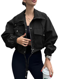 Damen Kurzjacke mit Kordelzug und elastischen Bündchen - Schwarz