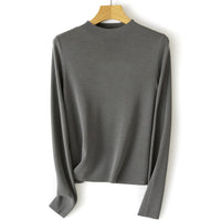 Damen Feinstrick-Pullover mit kurzem Stehkragen und schmaler Silhouette Nord Taschen - Morgennebelgrau