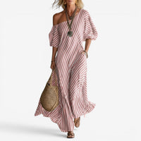 Inoni | Damen Off-Shoulder Gestreiftes Maxikleid - Rosa