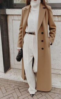 Damen Longline Langarmmantel mit Taschen - Khaki
