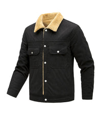 Herren Langarmjacke mit Knöpfen und Taschen - Schwarz