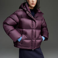Damen Kurze boxy gesteppte Daunenjacke mit Kapuze Nord Taschen - Purpurrot