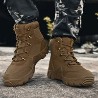 Herren taktische Stiefel mit verstärktem Knöchelschutz und rutschfester Sohle - Braun