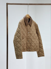 Damen Steppjacke mit hochwertigem Lederkragen Nord Taschen - Khaki