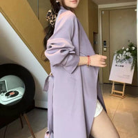 Damen Oversized Wickelmantel mit asymmetrischem Schnitt und verstellbaren Manschetten Nord Taschen - Violett