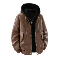 Herren Oversize-Bomberjacke mit Kapuze, Druckknopfblende und Taschen - Kaffee