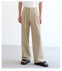 Herren weite hochtaillierte Bundfaltenhose aus Baumwollmix Nord Taschen - Khaki