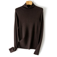 Damen Leichter Feinstrick-Rollkragenpullover mit fließender Passform Nord Taschen - Kaffee