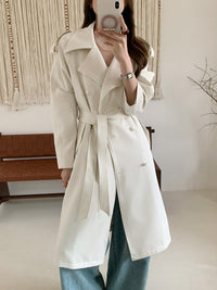 Damen Midilanger Trenchcoat mit Oversize-Schultern und Perlmuttknöpfen Nord Taschen - Weiß