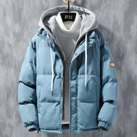 Herren wattierte Steppjacke mit Kapuze und Zwei-Wege-Reißverschluss - Blau