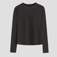 Damen Leichtes Longsleeve-Feinstrickshirt mit Raglanärmeln und Rundhalsausschnitt Nord Taschen - Schwarz