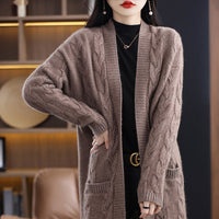 Damen Oversize Langcardigan mit Streifen - Kamelbraun