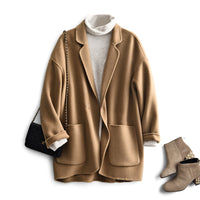 Damen Oversized Wolljacke Nord Taschen - Hellbraun