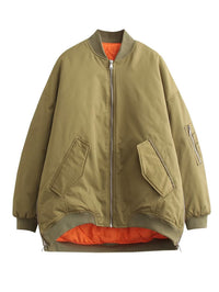 Damen Oversized Bomberjacke mit Taschen - Olivgrün