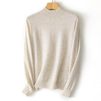 Damen Feiner Stehkragen-Pullover aus Kaschmir-Mix mit gerippten Abschlüssen Nord Taschen - Gepunktetes Haferbeige