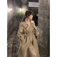 Damen Taillierter A-Linien Trench-Mantel mit breitem Bindegürtel Nord Taschen - Khaki